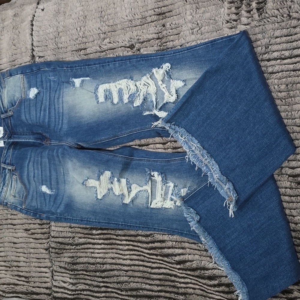 Risen Distressed Flare Jeans